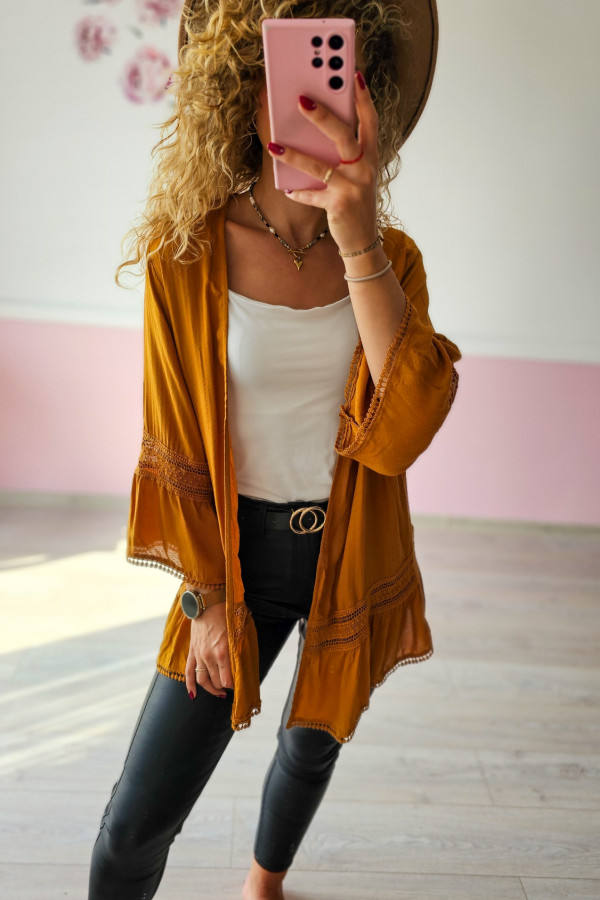 Kimono damskie boho – musztardowe 1