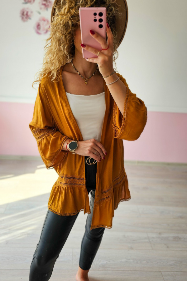 Kimono damskie boho – musztardowe 2