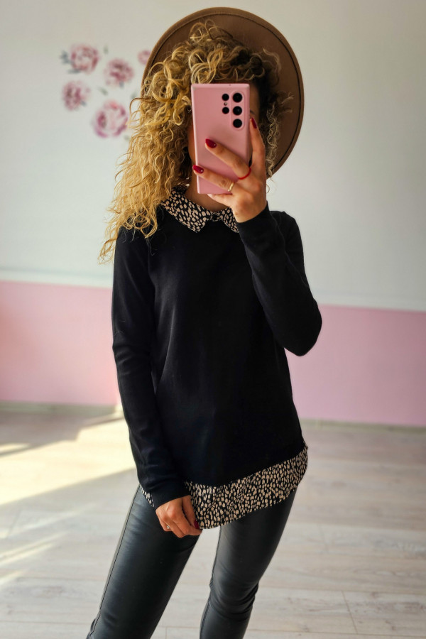 Sweter damski czarny z kołnierzykiem – elegancja i wygoda 1
