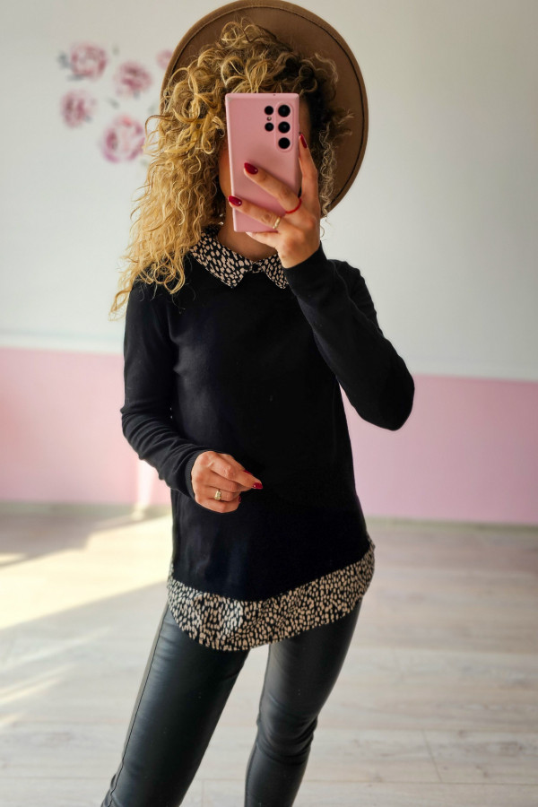 Sweter damski czarny z kołnierzykiem – elegancja i wygoda