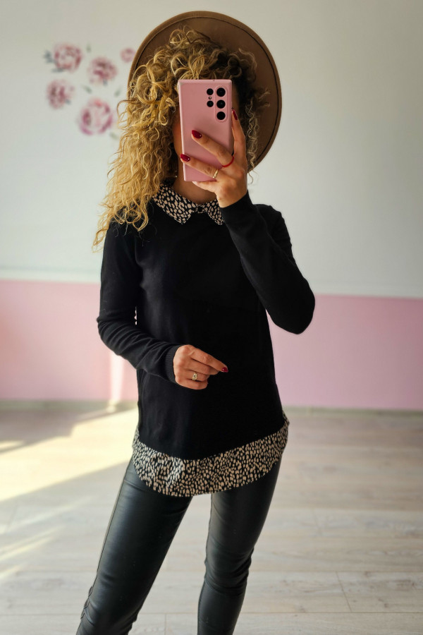 Sweter damski czarny z kołnierzykiem – elegancja i wygoda 2
