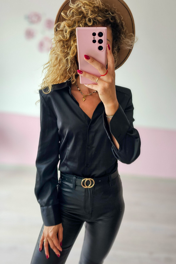 Satynowe czarne body koszulowe