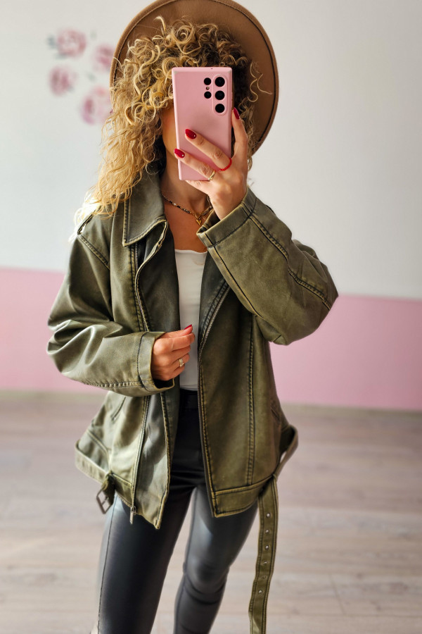Kurtka khaki oversize z paskiem 1