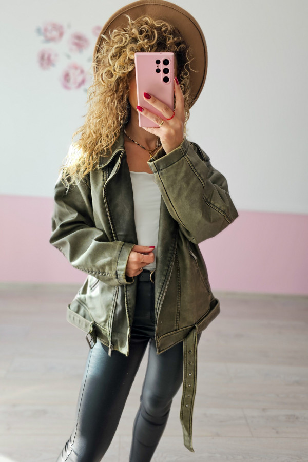 Kurtka khaki oversize z paskiem