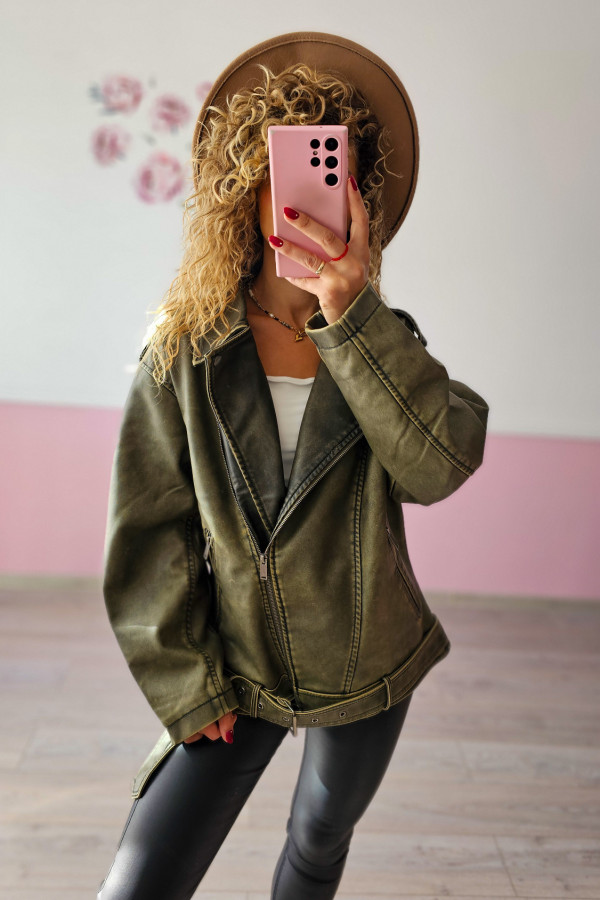Kurtka khaki oversize z paskiem 2