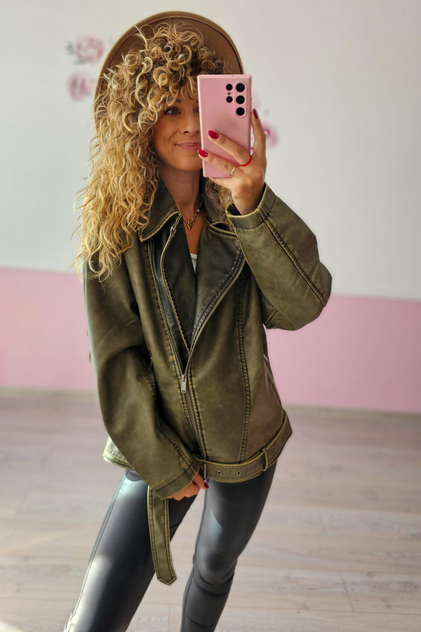 Kurtka khaki oversize z paskiem 3