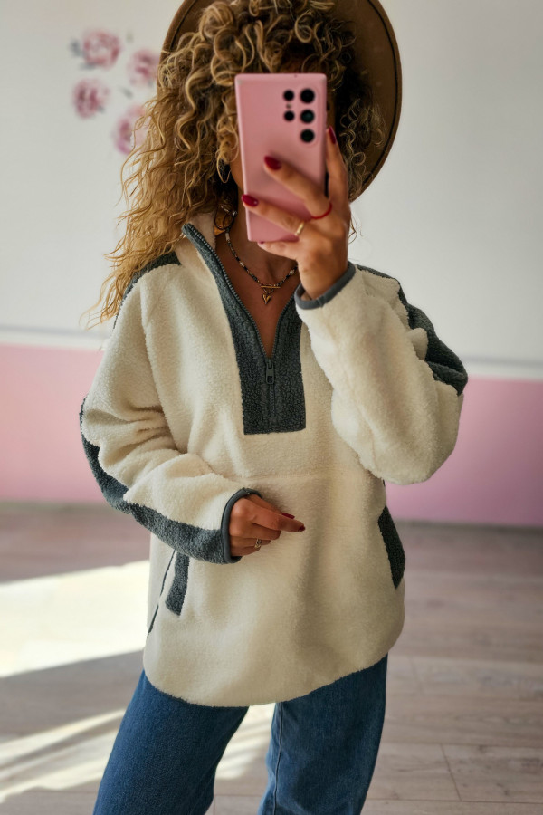 Bluza polarowa beżowo-szara z zamkiem L/XL 1