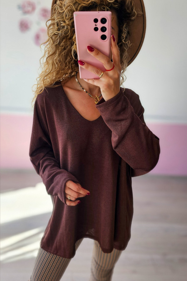 Sweter oversize w kolorze burgundu 4XL/5XL 2
