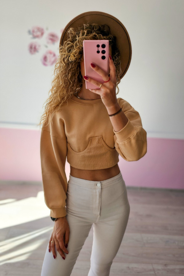 Bluza crop top – karmelowa