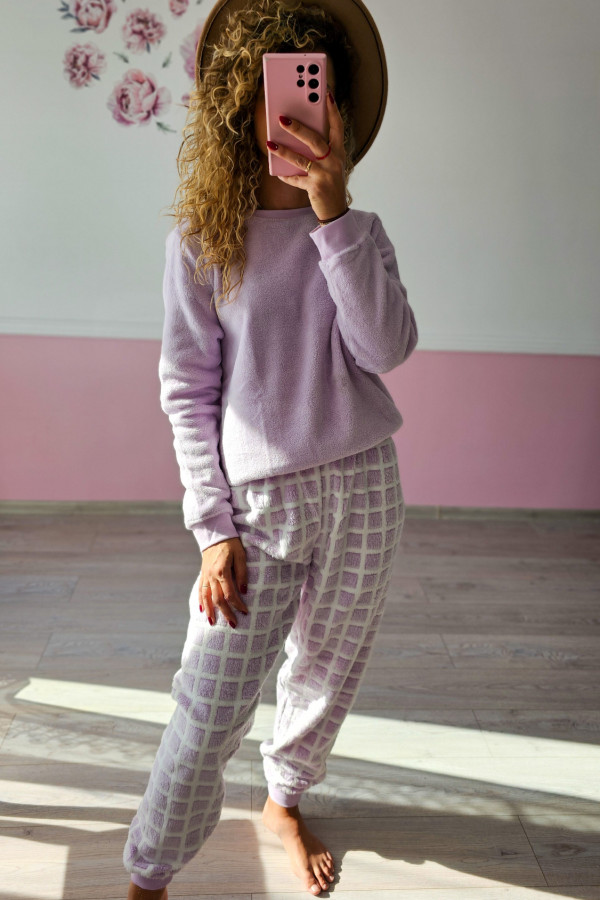 Komplet piżamowy / homewear – lawendowy w kratkę L/XL