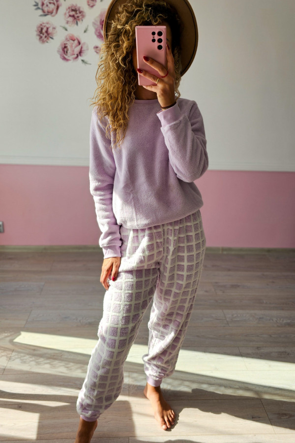 Komplet piżamowy / homewear – lawendowy w kratkę L/XL 1