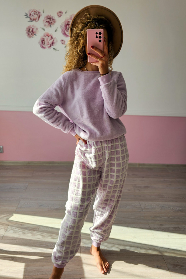 Komplet piżamowy / homewear – lawendowy w kratkę L/XL 2
