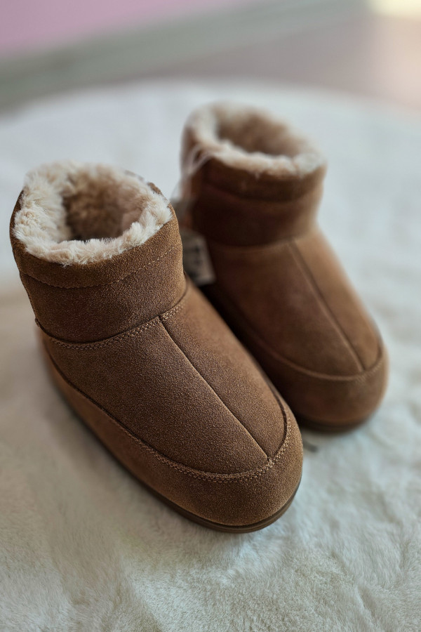 Damskie buty śniegowce zimowe z futerkiem – brązowe
