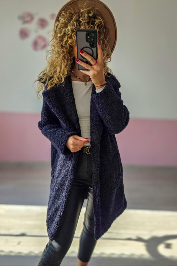 Granatowy płaszcz damski teddy XS/S 1