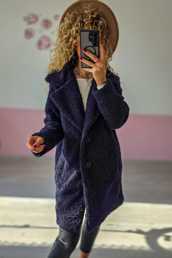 Granatowy płaszcz damski teddy XS/S 3