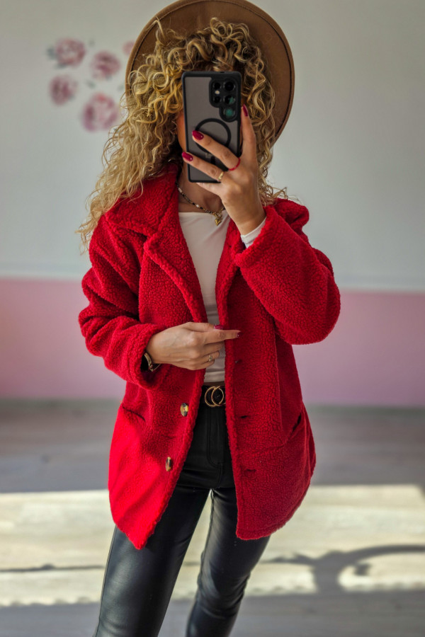 Czerwony płaszcz damski teddy L/XL 1