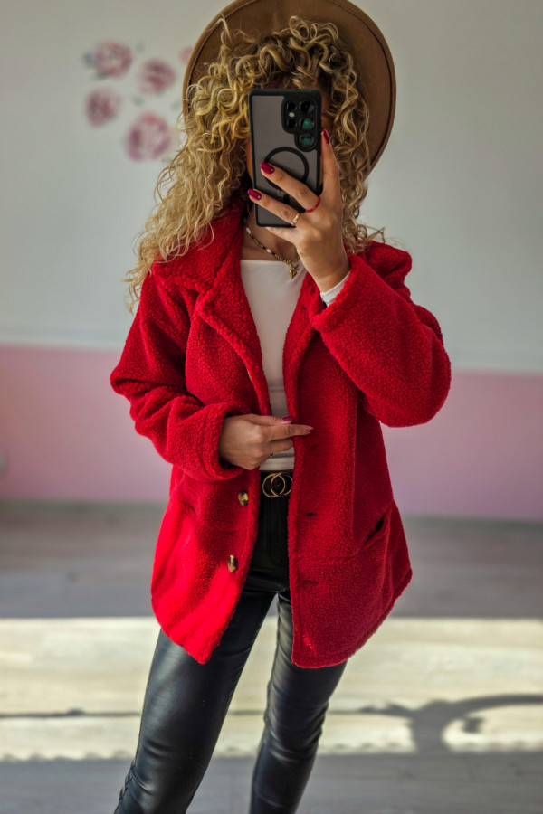 Czerwony płaszcz damski teddy L/XL 3