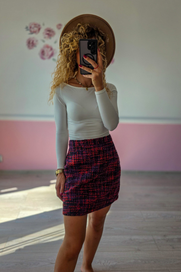 Spódnica mini w kratkę tweedową