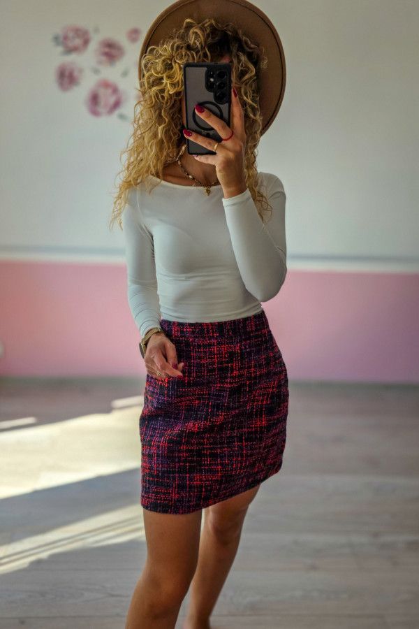 Spódnica mini w kratkę tweedową 2