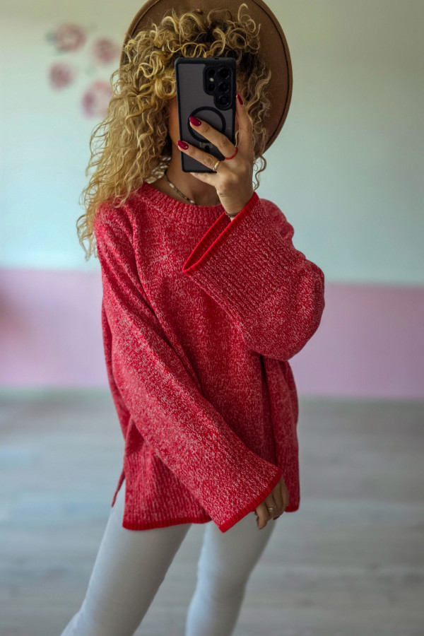 Czerwony sweter oversize L-5XL