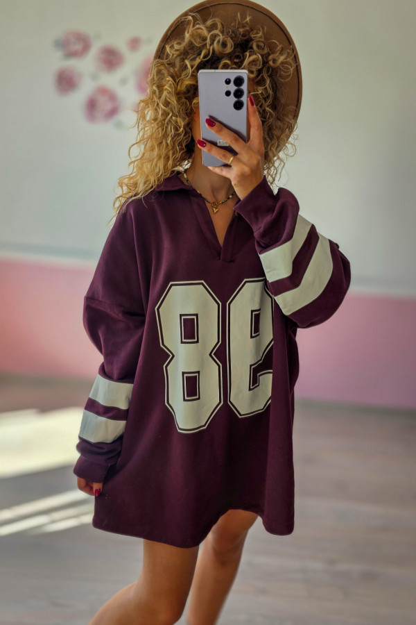 Oversize bluza jersey „88” burgund 6/7XL