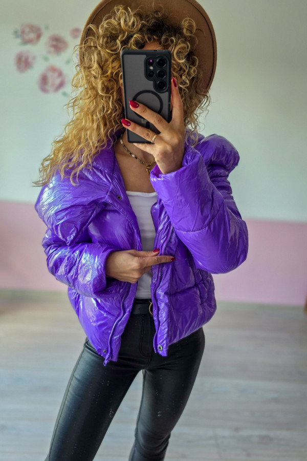 Krótka fioletowa kurtka puchowa typu puffer Loavies XS/S 1