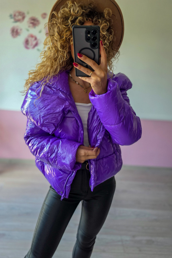 Krótka fioletowa kurtka puchowa typu puffer Loavies XS/S 2