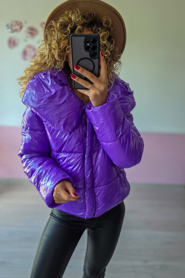 Krótka fioletowa kurtka puchowa typu puffer Loavies XS/S 3
