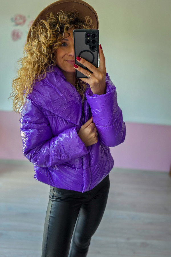 Krótka fioletowa kurtka puchowa typu puffer Loavies XS/S