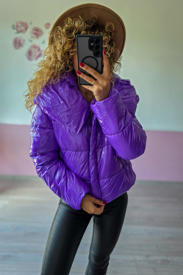 Krótka fioletowa kurtka puchowa typu puffer Loavies XS/S 4
