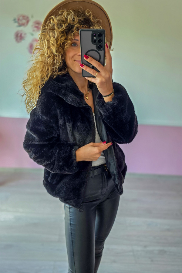 Czarna futrzana kurtka Primark M/L