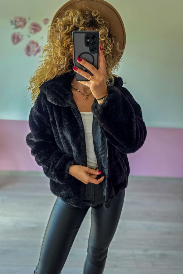 Czarna futrzana kurtka Primark M/L 2