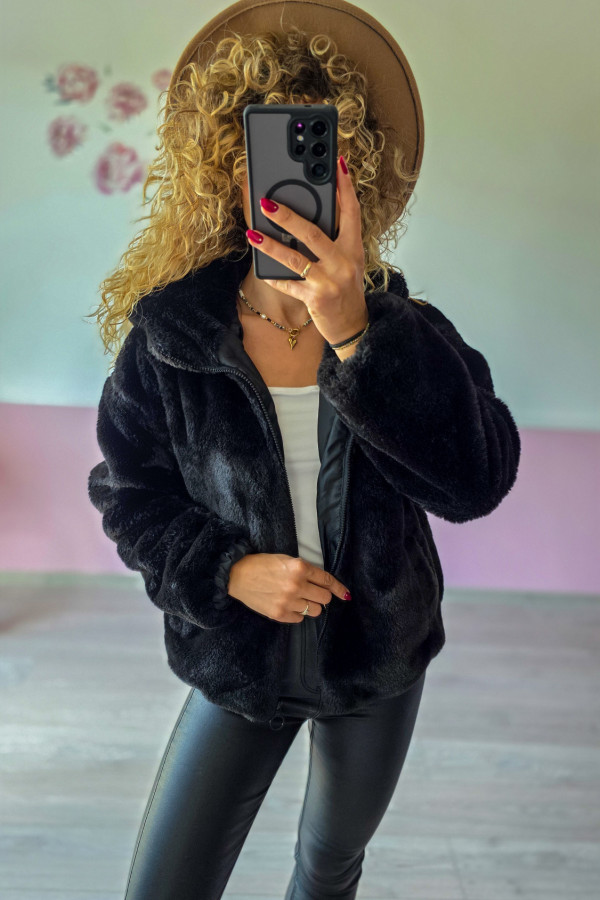 Czarna futrzana kurtka Primark M/L 3