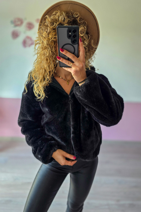 Czarna futrzana kurtka Primark M/L 4
