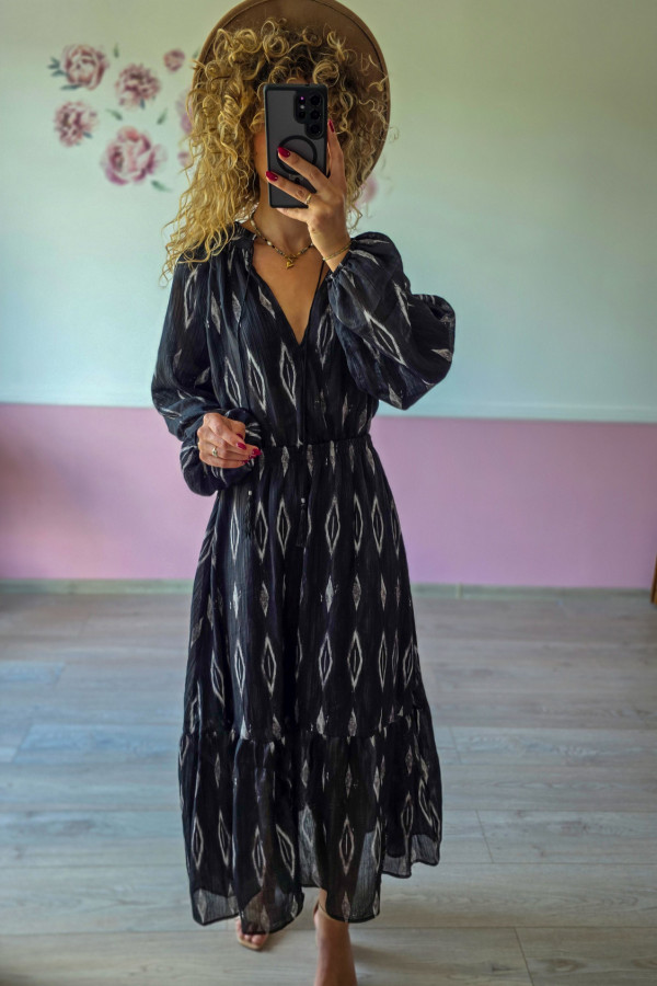 Czarna sukienka maxi w etniczny wzór XS/S 2