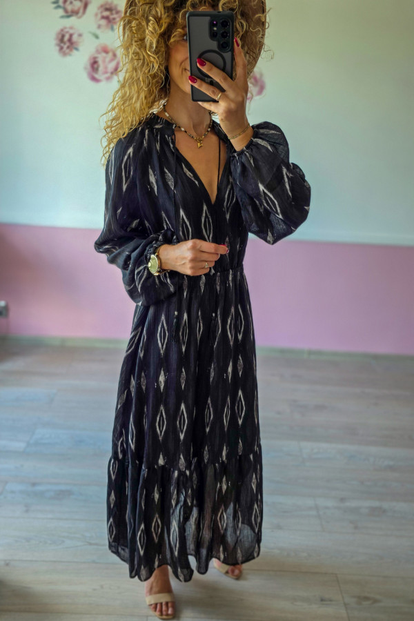 Czarna sukienka maxi w etniczny wzór XS/S 3