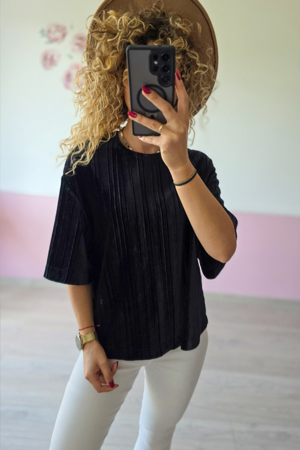 Welurowa bluzka z plisowaniem – czarna XXL/3XL 1