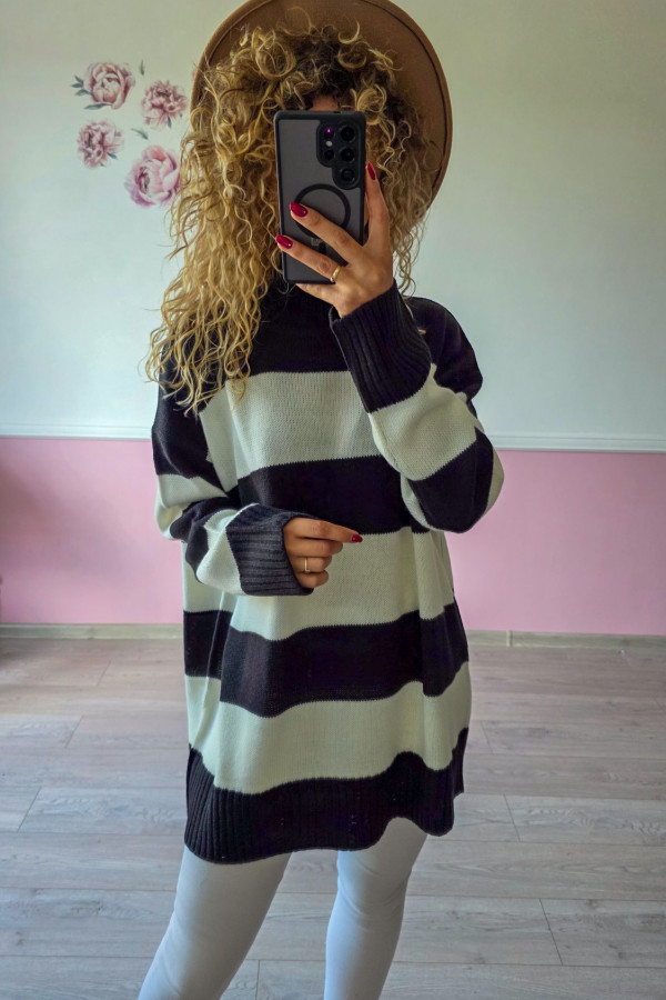 Sweter w pasy – czarno-beżowy 1
