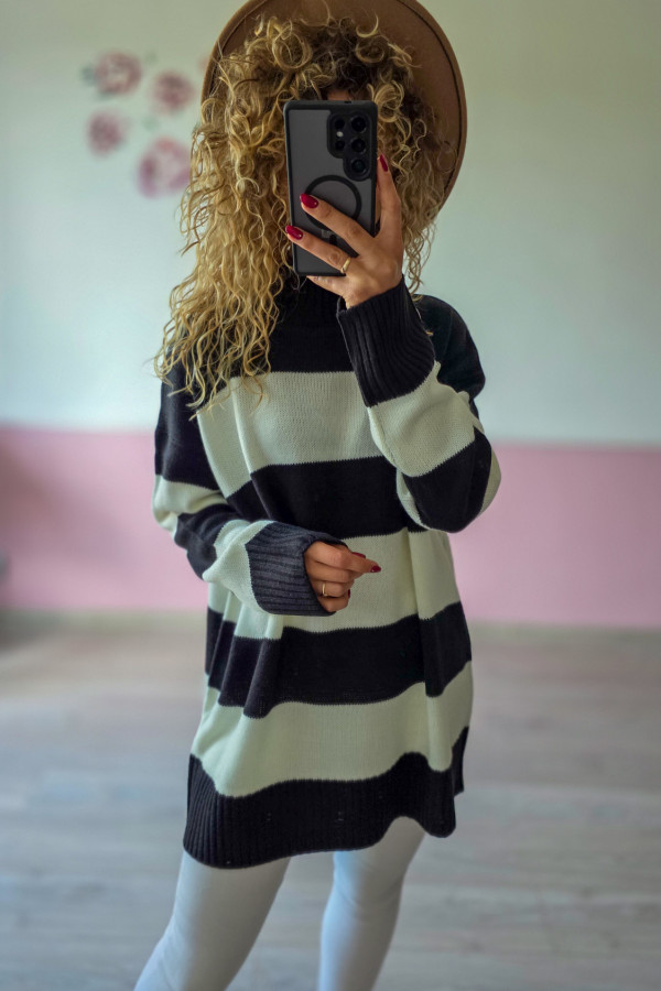 Sweter w pasy – czarno-beżowy