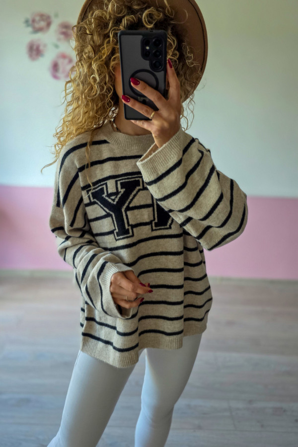 Sweter w paski NY – beżowy XXL/3XL 1