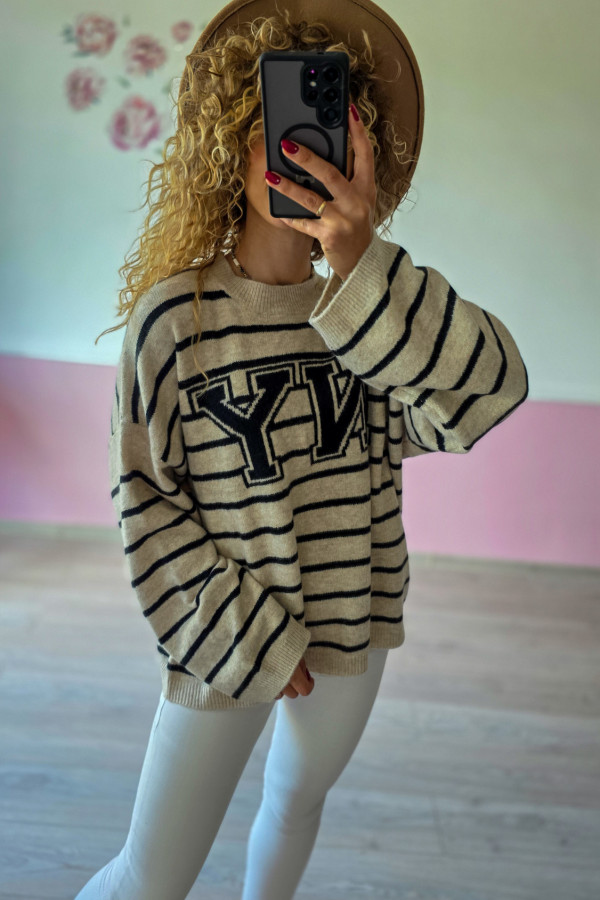 Sweter w paski NY – beżowy XXL/3XL 2