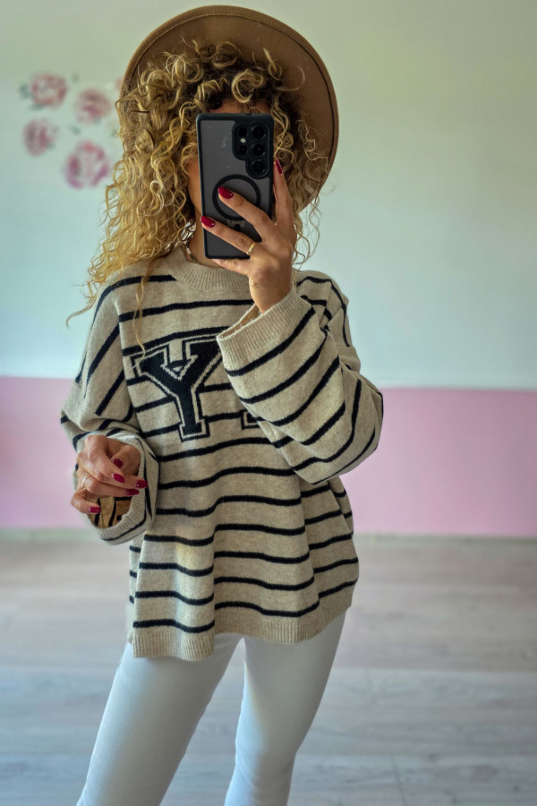 Sweter w paski NY – beżowy XXL/3XL