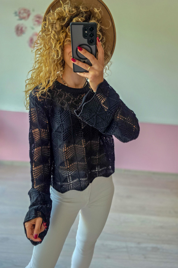Ażurowy sweter czarny 2