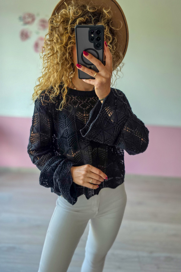 Ażurowy sweter czarny 3