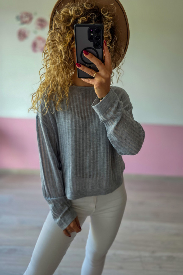 Cienki sweter prążkowany szary