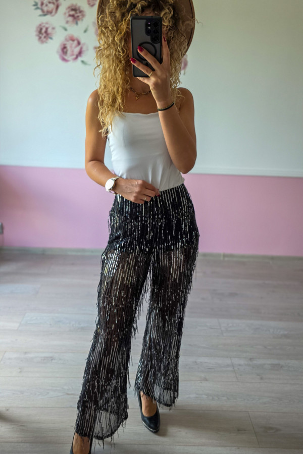 Czarne cekinowe spodnie imprezowe 1