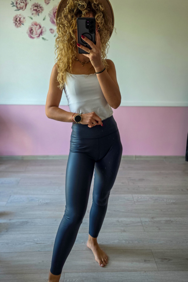 Granatowe legginsy z eko-skóry M/L 1