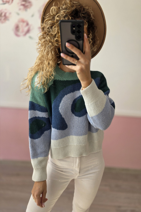 Sweter we wzory niebiesko-zielone 1
