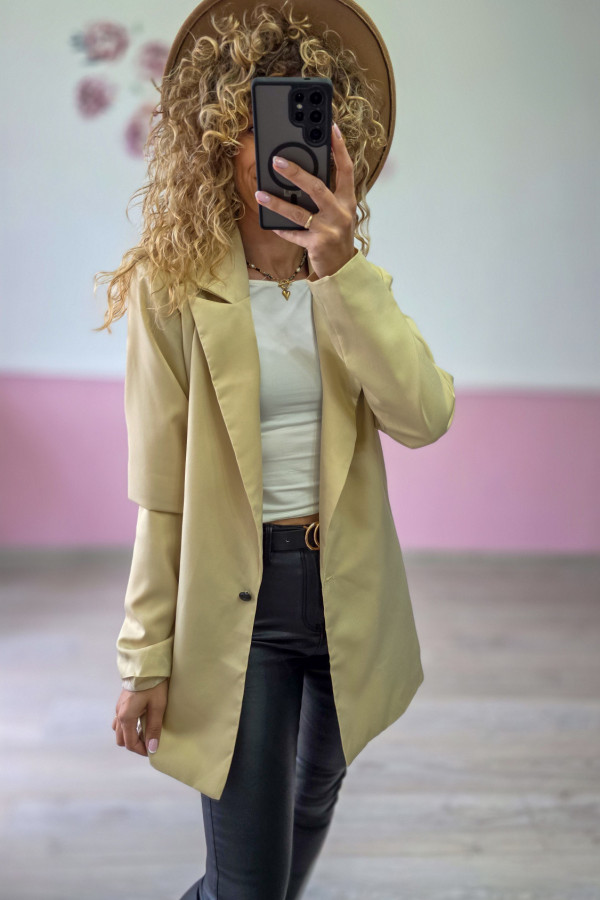 Beżowy żakiet damski – elegancja w minimalistycznym stylu XS/S 1