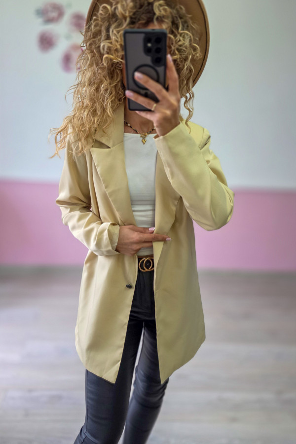 Beżowy żakiet damski – elegancja w minimalistycznym stylu XS/S